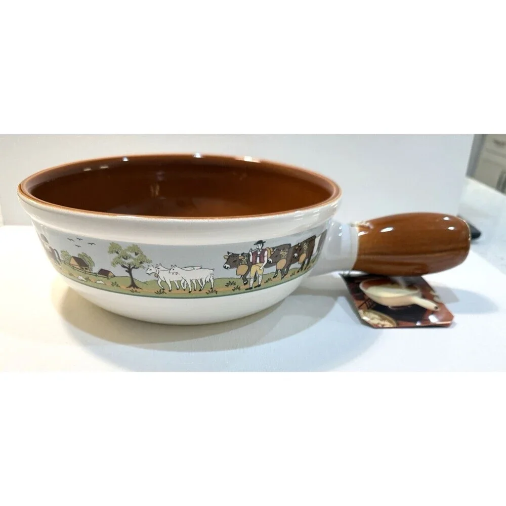 Landert 22 Fondue Pot Swiss Pottery Stoneware MCM 8.5